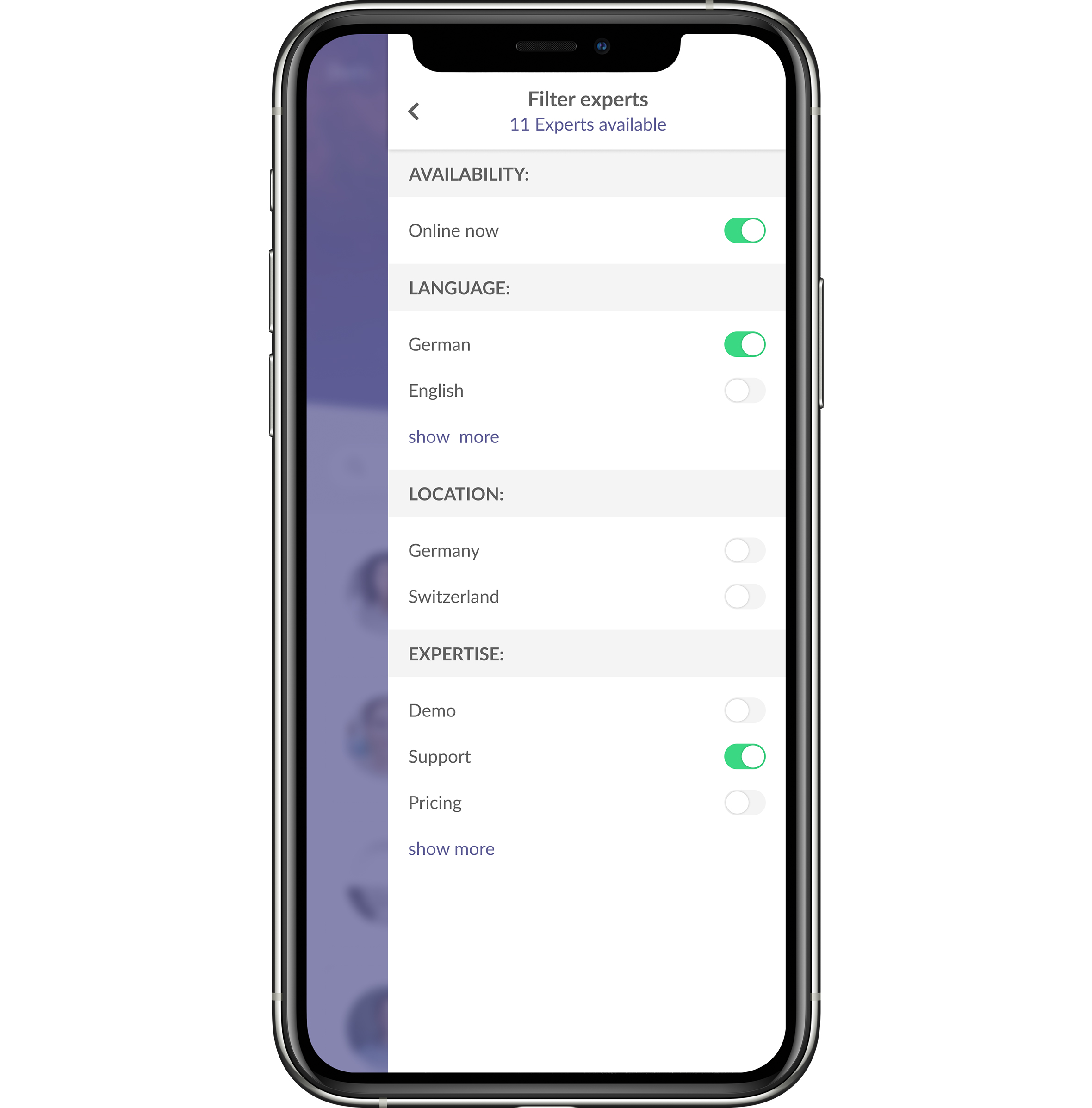 OKOMO Widget_Filter to find the right expert