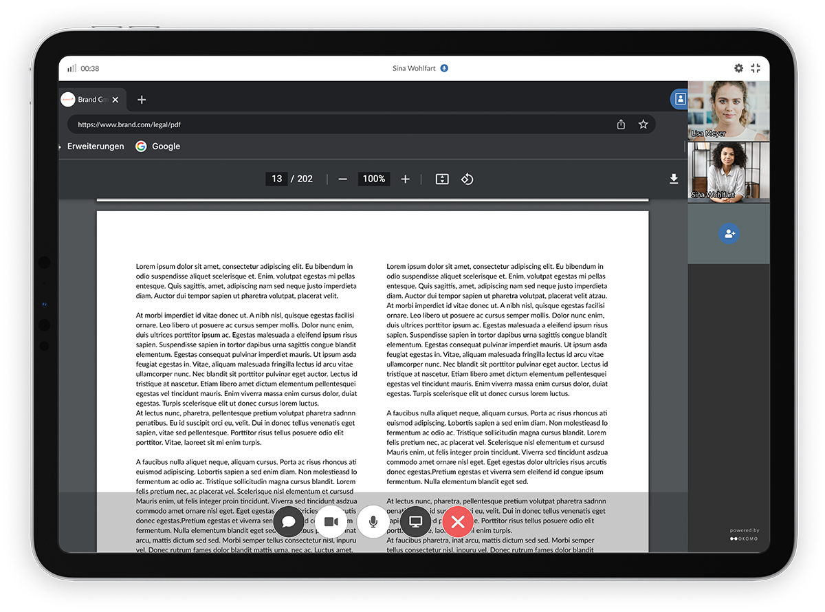 OKOMO Bildschirmübertragung – Zeige dem Kunden relevante Dokumente oder führe ihn durch die Webseite